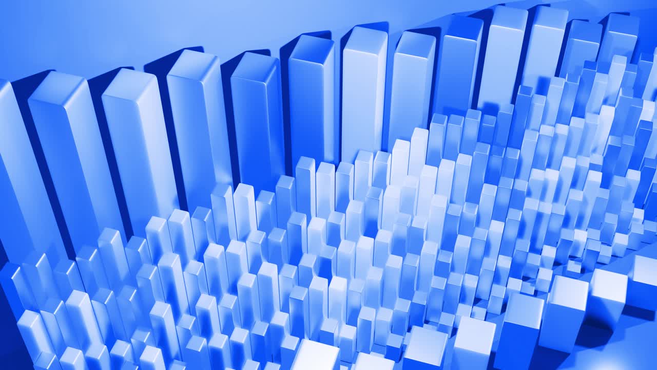 분석 프로그램 및 뉴스 방송에 대한 추상 루핑 배경으로 추상적인 열을 흔들고 추상적인 인포그래픽으로 3d 기하학 배경으로 통계 데이터를 파란색으로 시각화합니다.