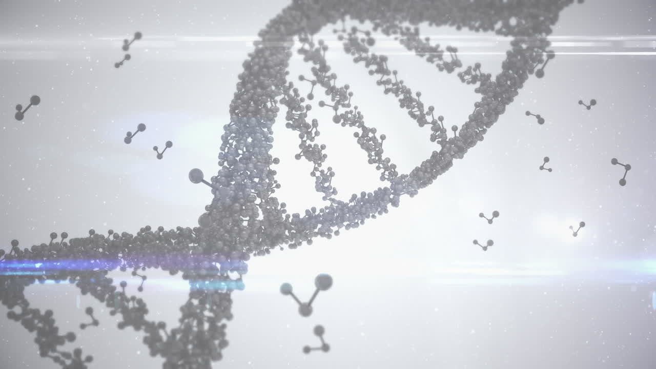 Animazione di un filamento di DNA e molecole