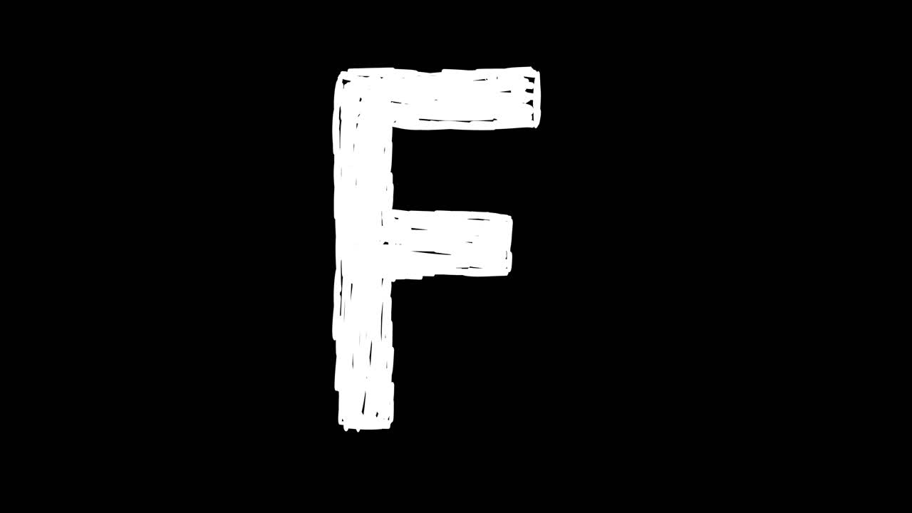 Lettera F animata tremolante disegnata a mano su sfondo nero