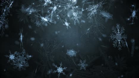 Animation-of-snow-falling-and-lights-over-black-background