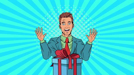 businessman with gift box pop art animation