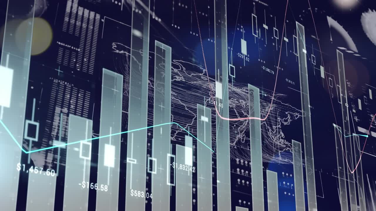 Animazione dell'elaborazione di dati statistici sullo sfondo del traffico notturno cittadino