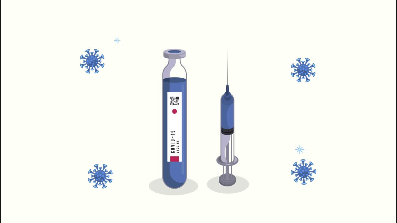 covid19 vaccine animation with vial and syringe