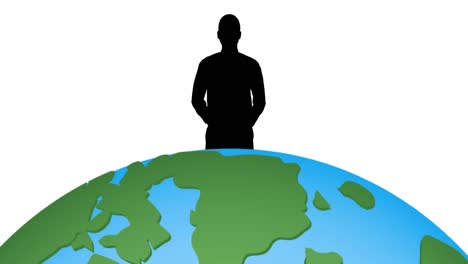 Animation-of-man-shadow-and-globe-on-white-background