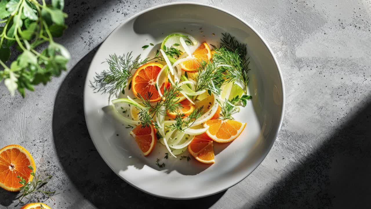 свежий цитрусовый и луковый салат