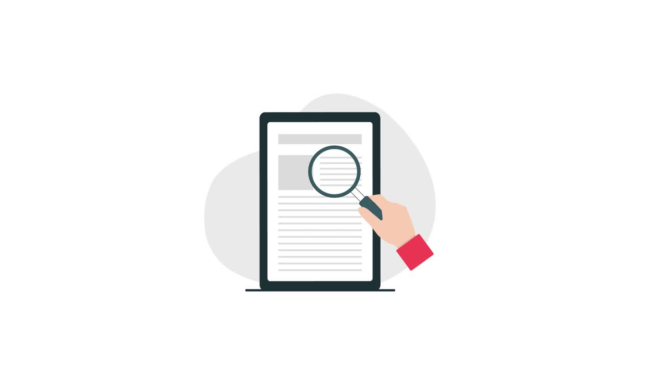 Animated Hand Searching Document on Digital Tablet Screen