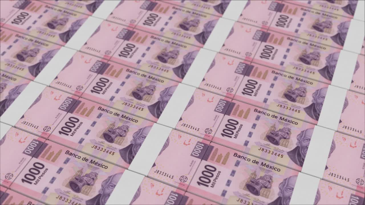 Para basma makinesinde basılan 1000 Meksika Pezosu banknotları