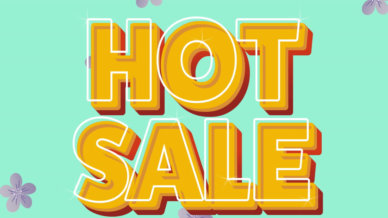 animación de texto de venta caliente sobre flores púrpuras que se mueven en movimiento hipnótico