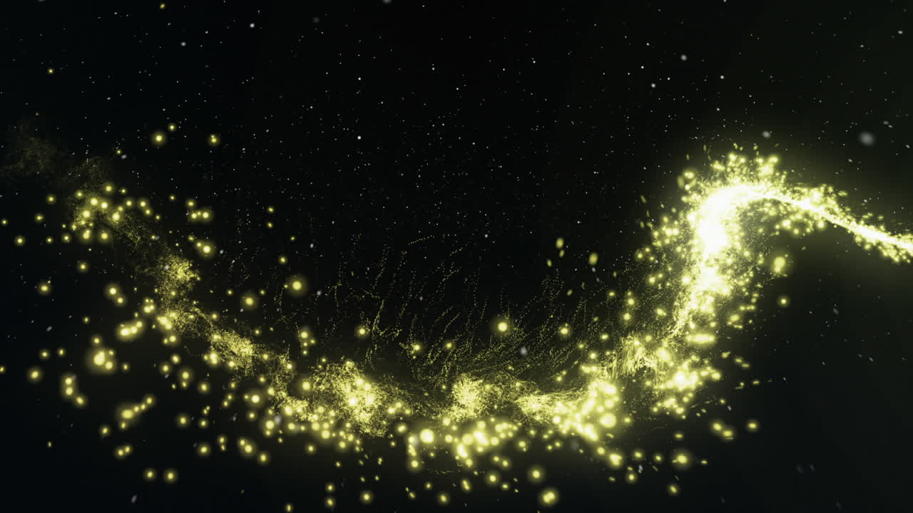 입자를 하는 동안 모든 방향으로 날아가는 노란색 빛