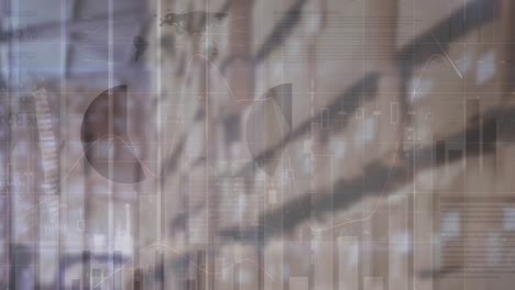 animación del procesamiento de datos financieros en un almacén vacío