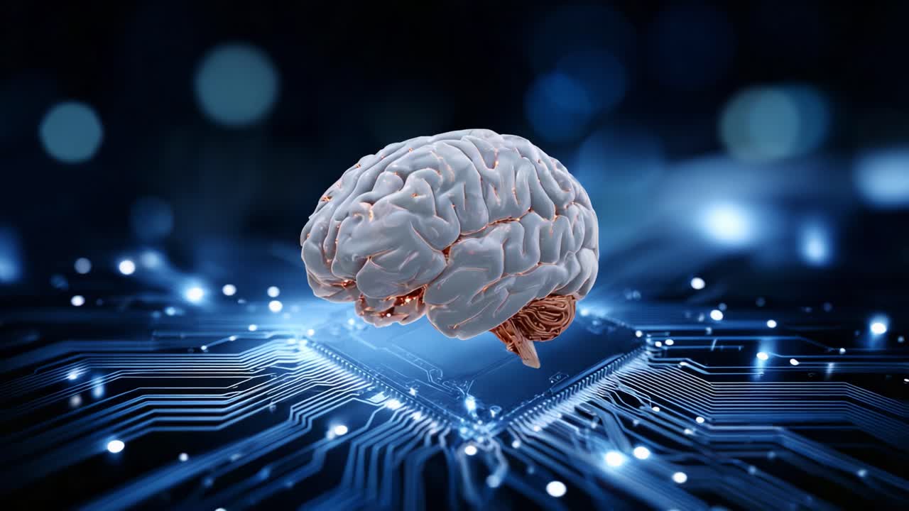 A Conceptual Visualization of Human Brain Integrated with Digital Technology, Representing the Intersection of Neuroscience and Advanced Computing Systems
