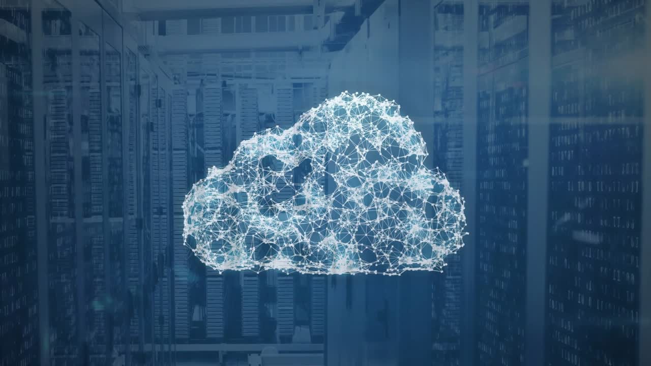 Animation of digital cloud and data processing over computer servers