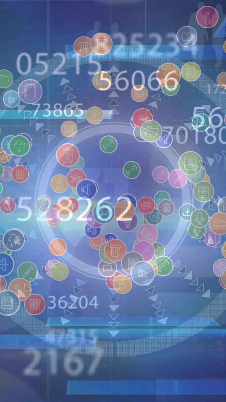 Animation of data processing over blue background