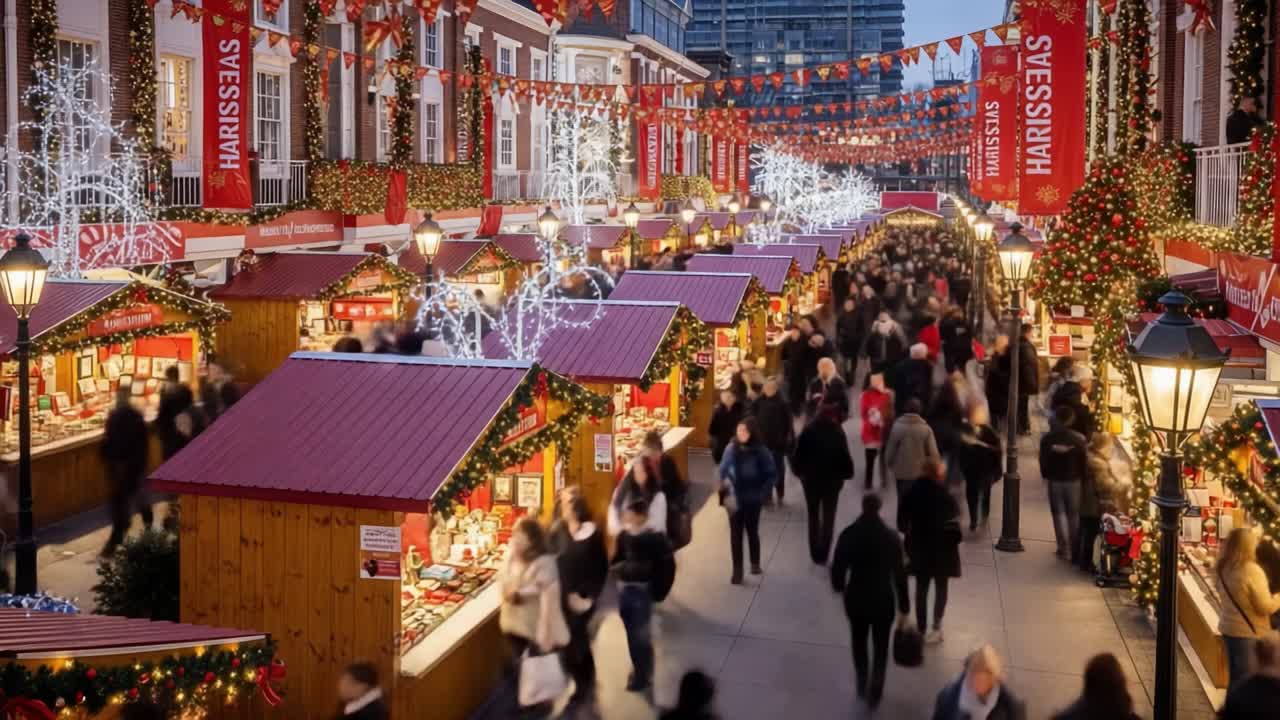 Bustling Christmas Market at Night
