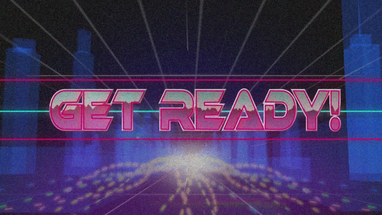 3d 도시 모델과 라이트 트레일에 대한 텍스트 배너를 준비하기 위해 글리치 효과의 애니메이션