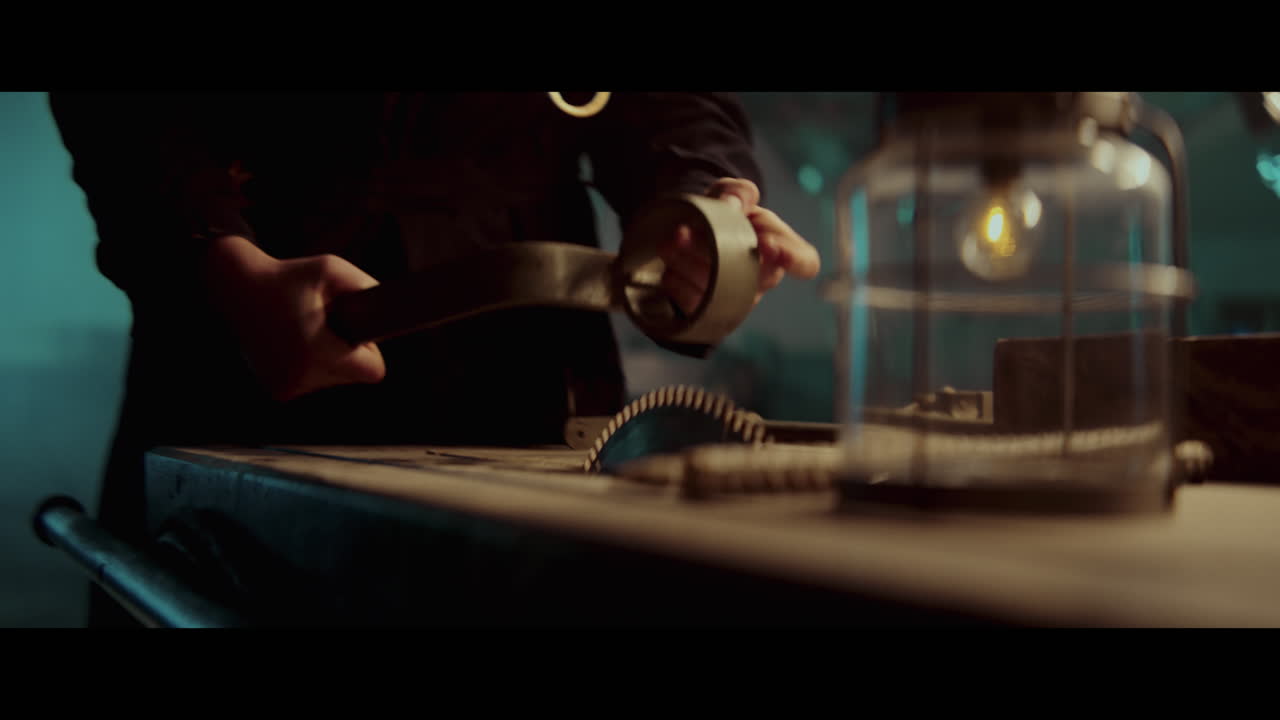 Woman working with tools in a dark room