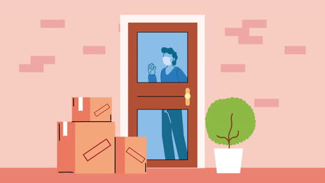 boxes carton in door house delivery service animation