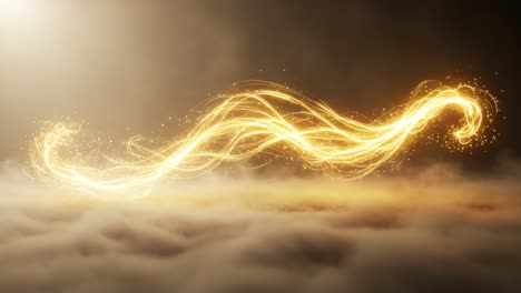 A Captivating Display of Ethereal Light: Sparkling Threads of Golden Energy Dancing Through a Dreamlike Cloudscape, Creating a Magical Atmosphere Filled with Wonder