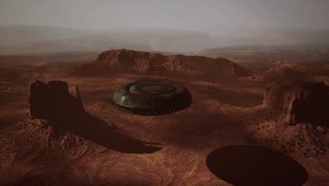 ufo over martian landscape