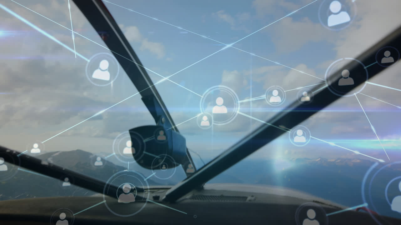 비행기 위의 연결 네트워크의 애니메이션