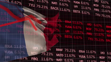 animation of graphs and data processing over flag of france on black background