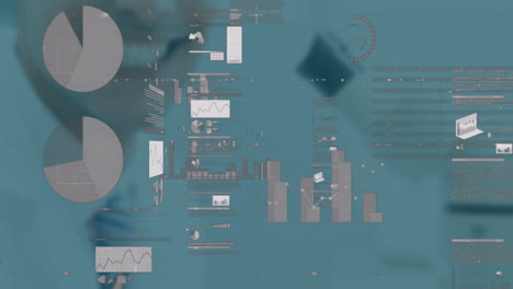 in office, animation of data visualization charts overlaying blurred background