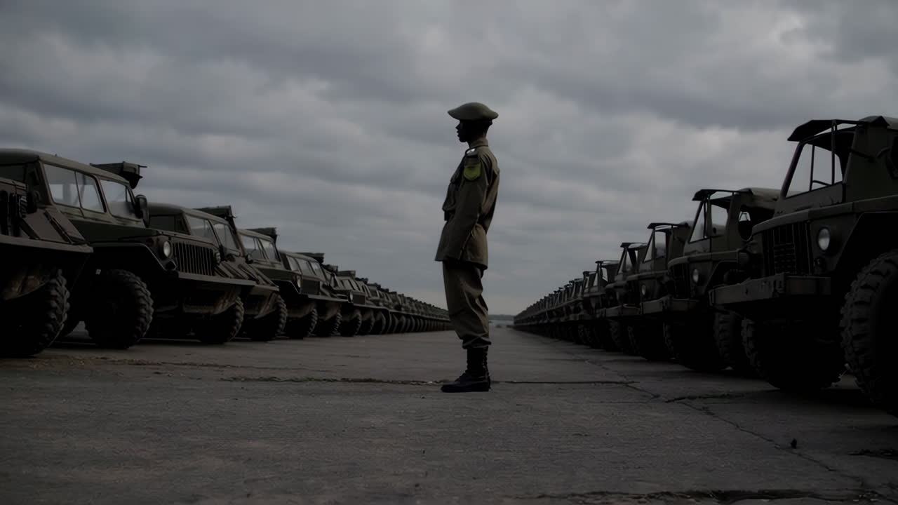 Soldier Guarding Military Vehicles