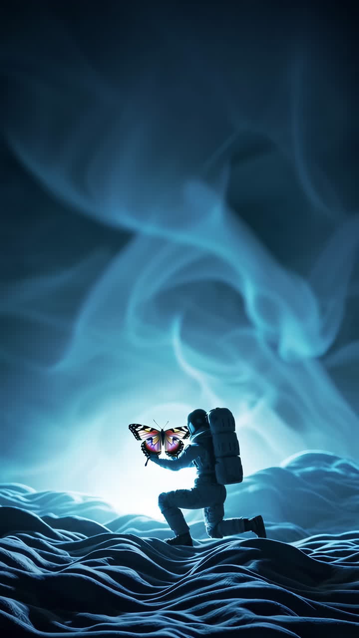 Diverse Butterflies and an Astronaut's Ethereal Encounter