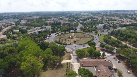 roundabout in france drone view. low traffic day time