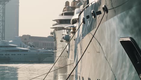 Eighthoundred-Million-dollar-yacht-floating-in-the-harbour-of-Barcelona---mid-shot