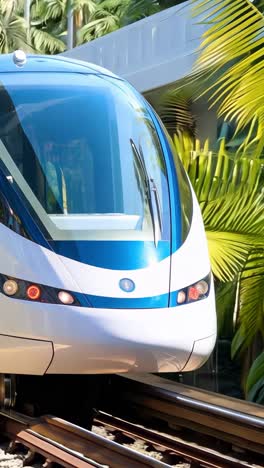 modern transportation system connects lush greenery in a tropical setting
