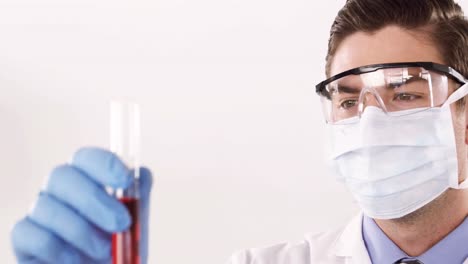 Lab-technician-checking-blood-sample-in-tube