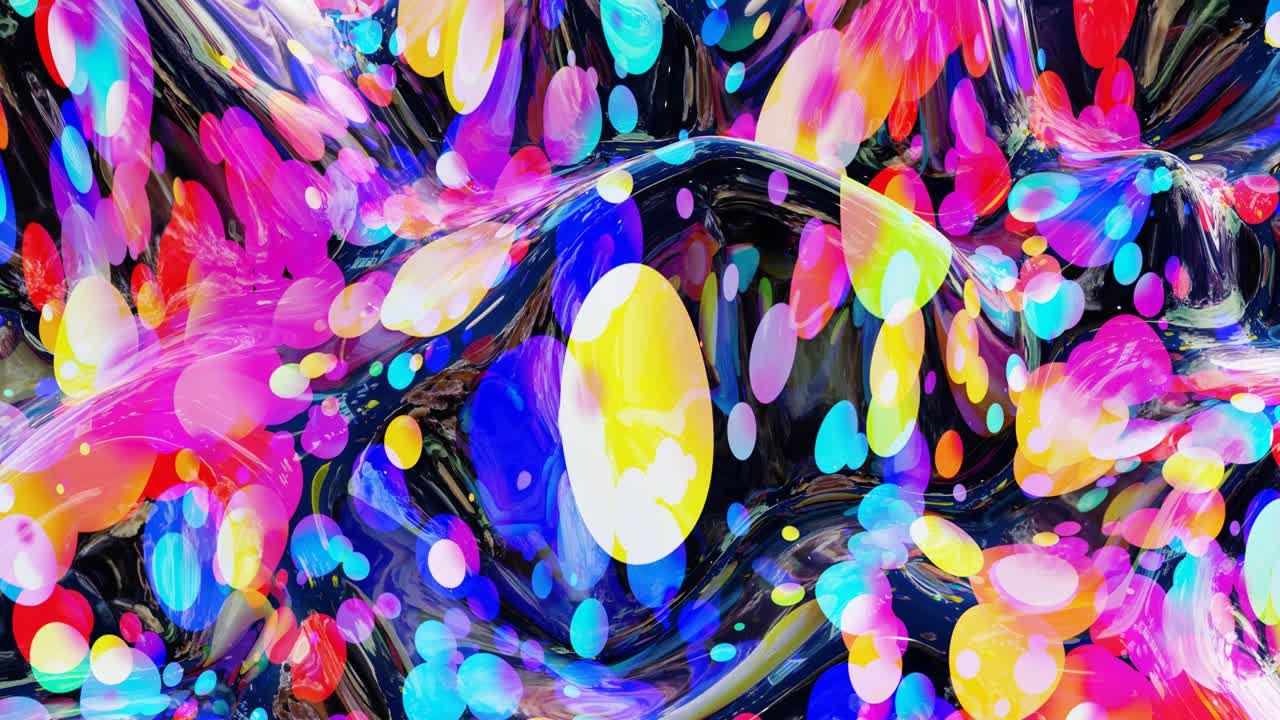 빛나는 반이는 표면의 추상적인 루프 된 배경은 무지개 색의 원과 함께 파란 투명한 액체처럼 4k의 색 gradient와 함께 아름다운 창조적 인 배경입니다.