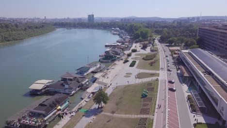 cinematic opening shot of kej and running track in belgrade