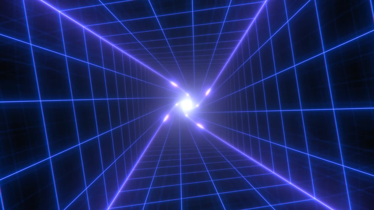 cuadrícula de túnel de neón retorcido de luces futuristas de onda sintética retro de los años 80 - animación de fondo de movimiento de bucle sin costuras de 4k