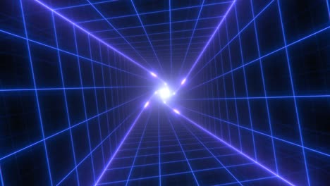 cuadrícula de túnel de neón retorcido de luces futuristas de onda sintética retro de los años 80 - animación de fondo de movimiento de bucle sin costuras de 4k