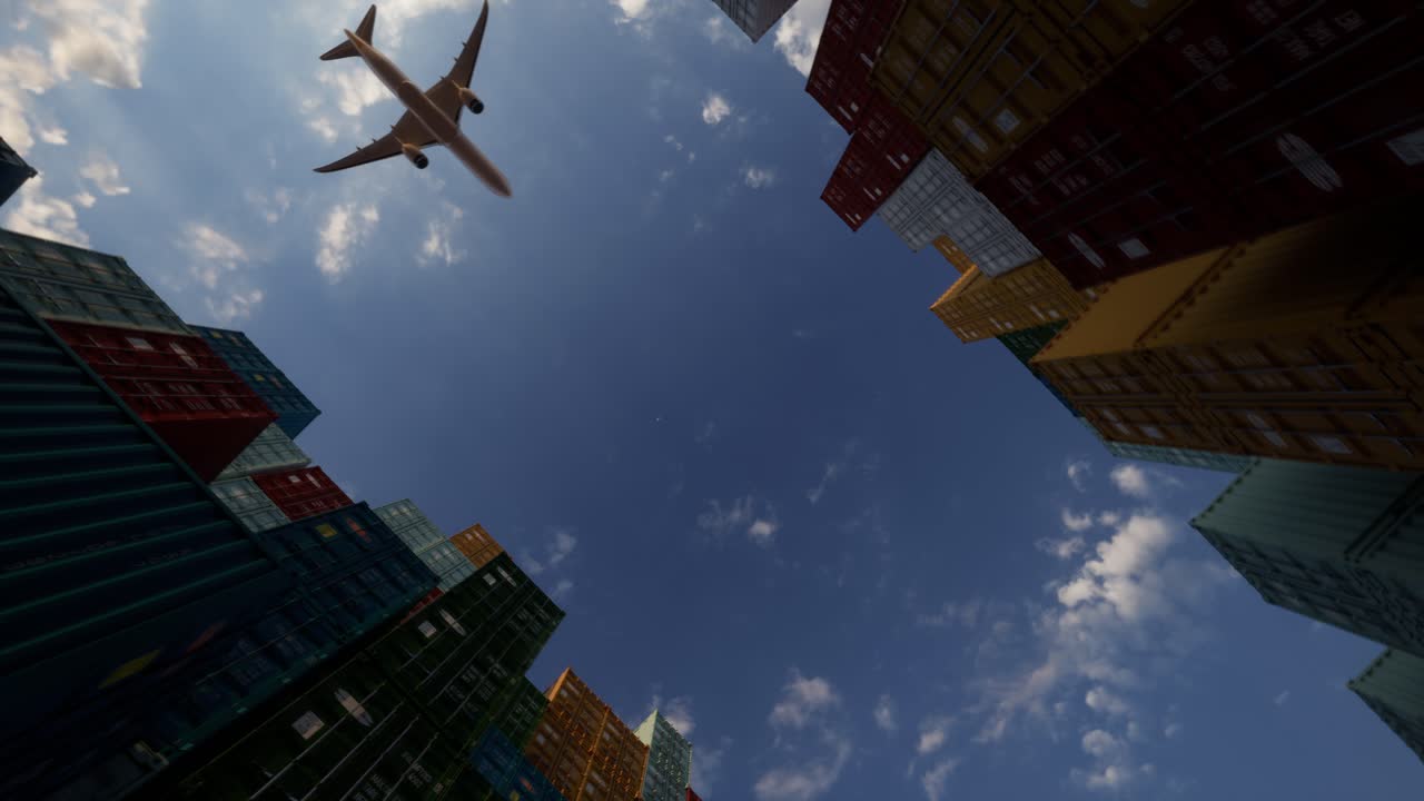 Air Cargo Logistics, Airplane Flying Over Shipping Containers