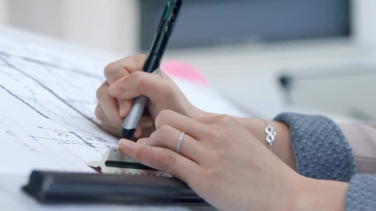 블루프린트 4k에서 일하는 여성 임원의 클로즈업