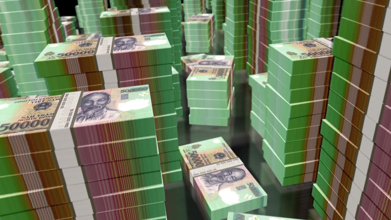 3d 비행을 통해 베트남 돈 지폐 패키지 루프 애니메이션