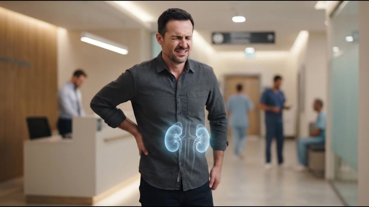 Man Holding Lower Back Indicating Kidney Pain Location