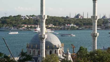 view of istanbul mosques in front of the bosphorus waterway, turkey