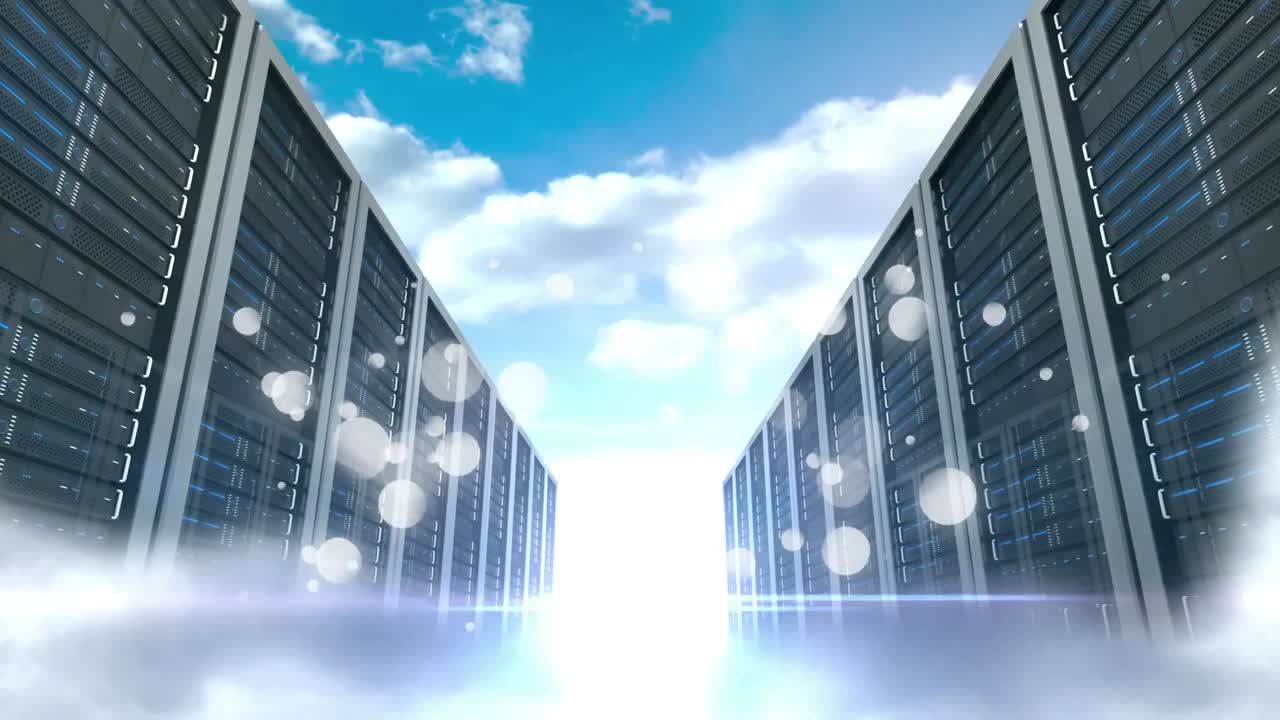 luces bokeh brillantes y torres de servidores