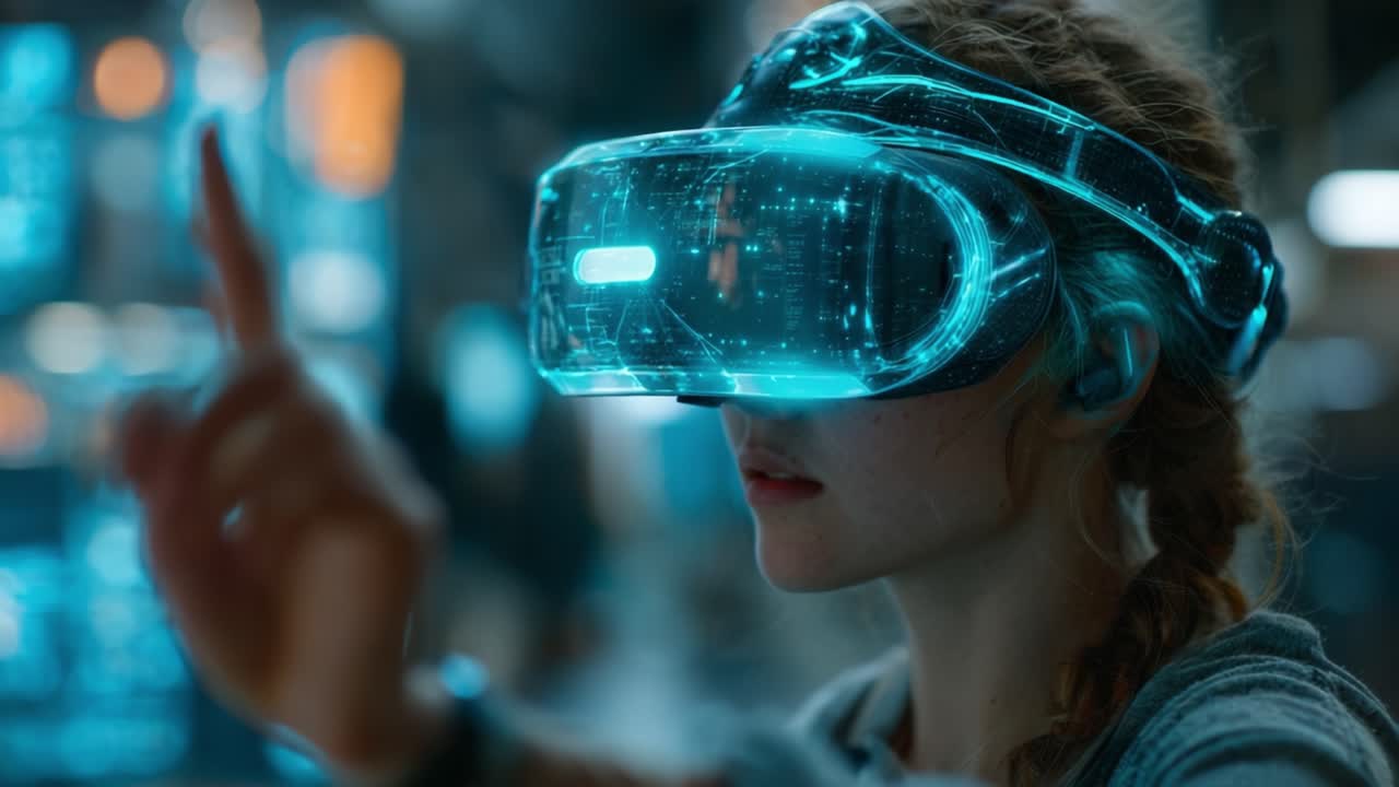 A Fascinating Journey into Virtual Reality: A Young Person Engaged with Cutting-Edge VR Technology, Exploring New Dimensions and Interactions in a Digital Space