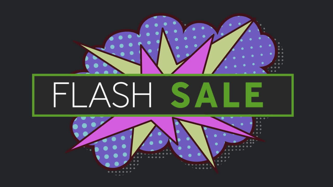 블랙 배경에 대한 레트로 스피치 버블 위에 플래시 판매 텍스트 배너의 디지털 애니메이션