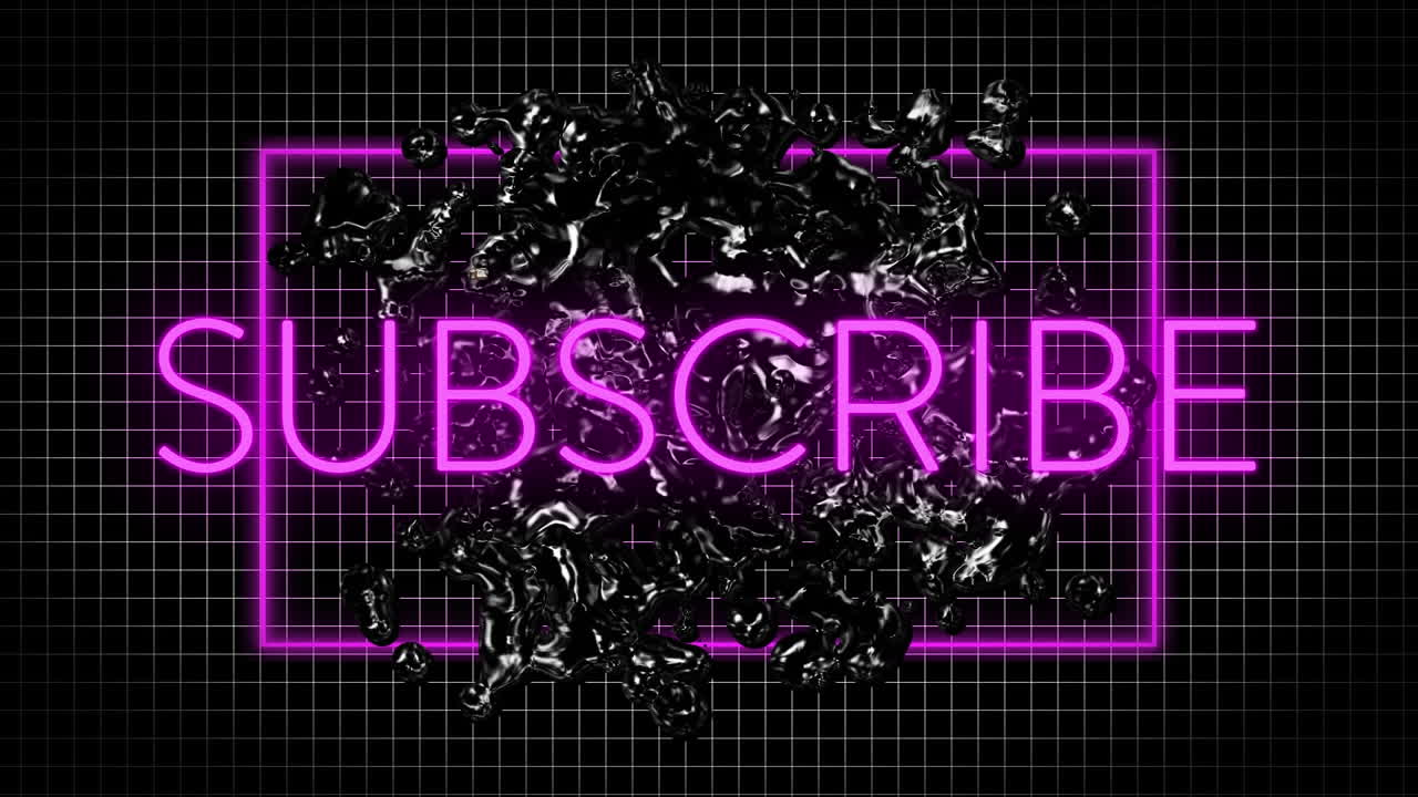animación de banner de texto de suscripción de neón y forma abstracta líquida contra fondo negro