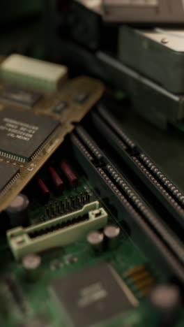 close-up of old computer parts and circuit boards