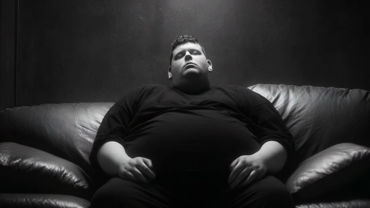 A contemplative moment captured in stark monochrome, revealing the subject’s stillness and introspection while seated comfortably, evoking themes of solitude and reflection