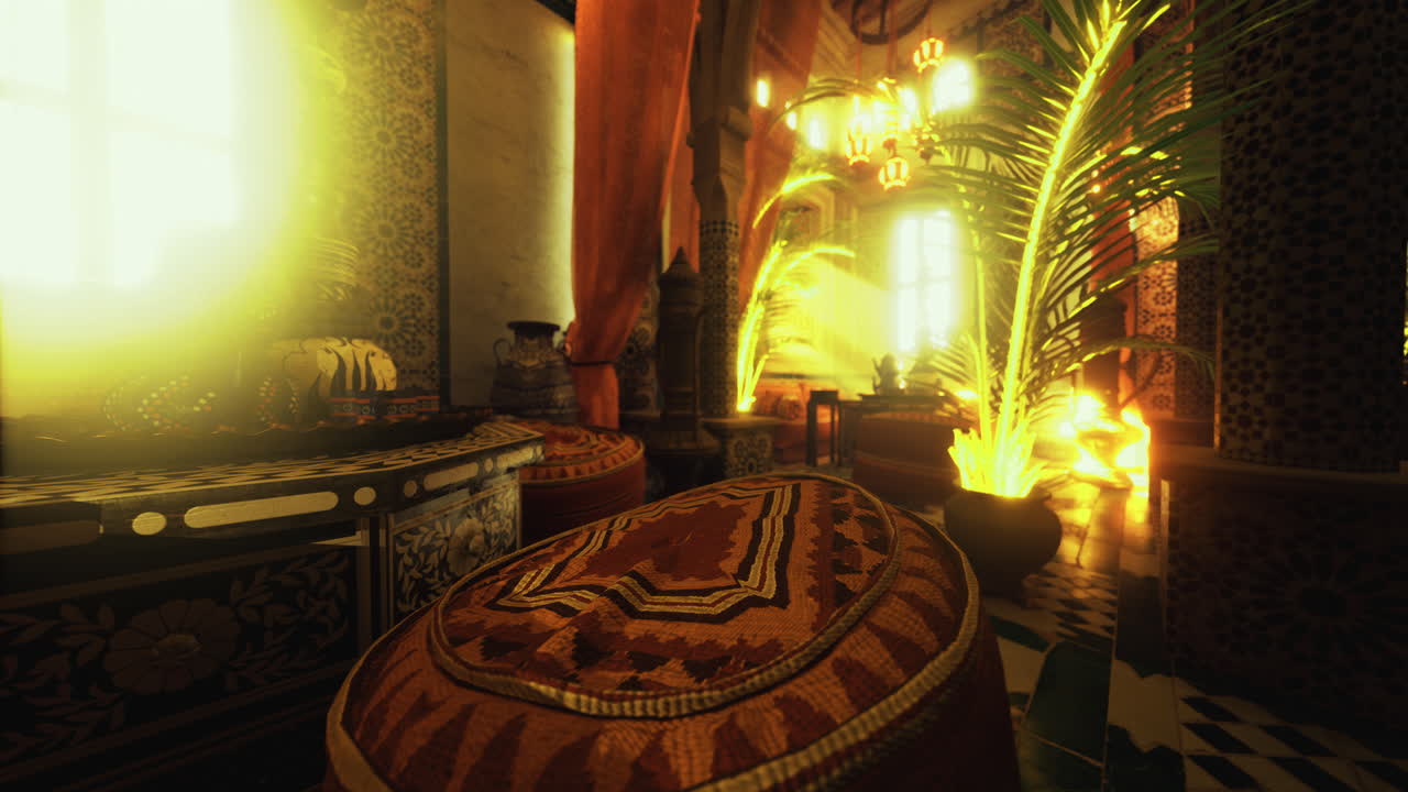 Warm ambiance in a richly decorated interior with vibrant colors and textures