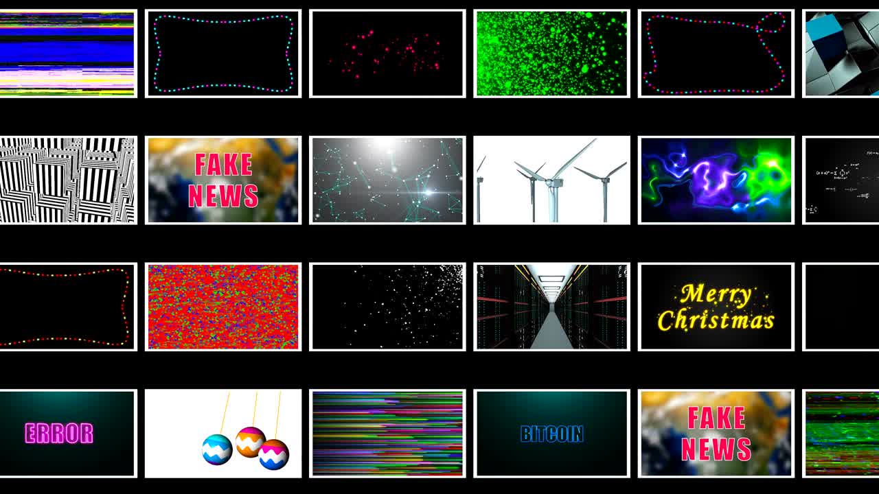 많은 다른 밝은 추상 벽지 검은 공간, 3d 렌더링