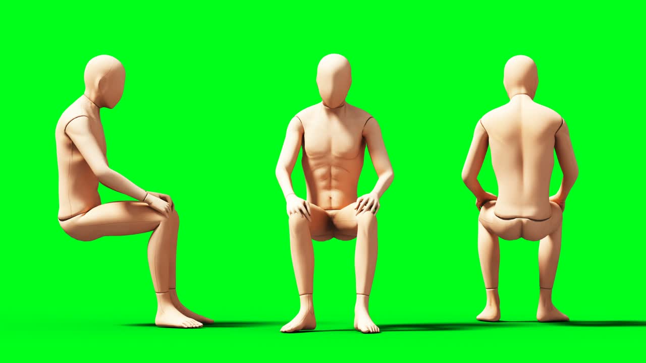 maniquí, animación de maniquí, físico, desenfocamiento de movimiento, animación realista en 4k, pantalla verde